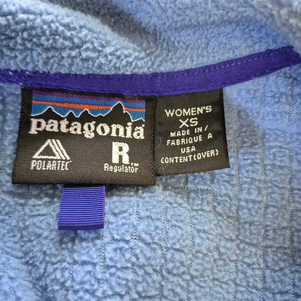 Patagonia Blue Black Purple Regulator Full Zip Fleece Vintage USA Women's XS